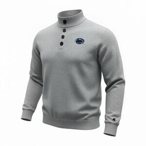 Champion Penn State Nittany Lions Gray Henley Sweatshirt Men’s L 4 Button 1/4